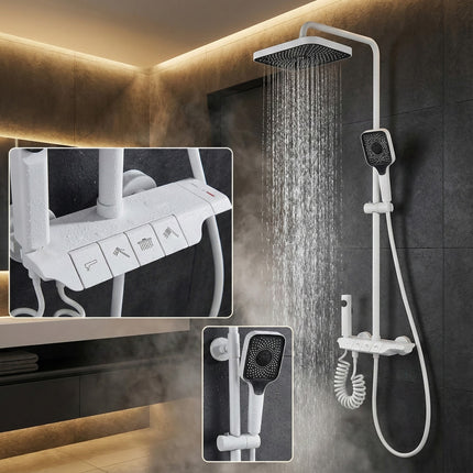 AKD Beyaz Piyano Tuşlu Lüks Robot Duş Seti - 4 Fonksiyonlu (Pirinç Gövde)