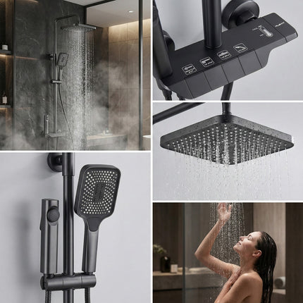 AKD Antrasit Piyano Tuşlu Lüks Robot Duş Seti - 4 Fonksiyonlu (Pirinç Gövde)