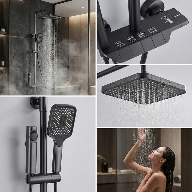 AKD Antrasit Piyano Tuşlu Lüks Robot Duş Seti - 4 Fonksiyonlu (Pirinç Gövde)