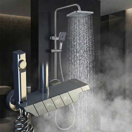 AKD Antrasit Piyano Tuşlu Lüks Robot Duş Seti - 4 Fonksiyonlu (Bakır Gövde)