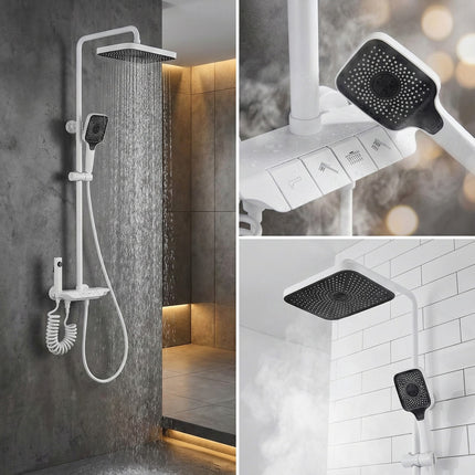 AKD Beyaz Piyano Tuşlu Lüks Robot Duş Seti - 4 Fonksiyonlu (Pirinç Gövde)