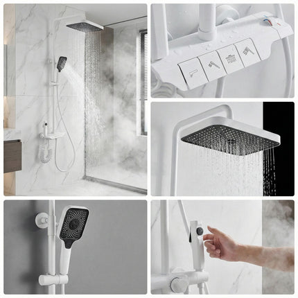 AKD Beyaz Piyano Tuşlu Lüks Robot Duş Seti - 4 Fonksiyonlu (Pirinç Gövde)