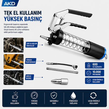 Tek Elli Gres Pompası 600 CC – AKD PRO 100 Şeffaf, Sızdırmaz Profesyonel