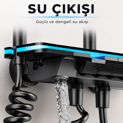 AKD Dijital Piyano Duş Seti | Antrasit Premium Yağmur Duş Sistemi