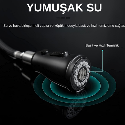 AKD Mat Siyah Çekilebilir Tek Kollu Modern Mutfak Bataryası