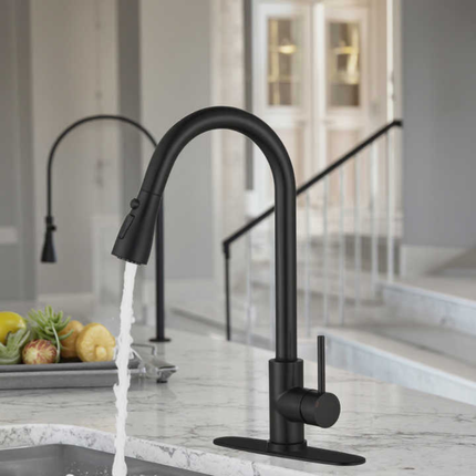 AKD Mat Siyah Çekilebilir Tek Kollu Modern Mutfak Bataryası